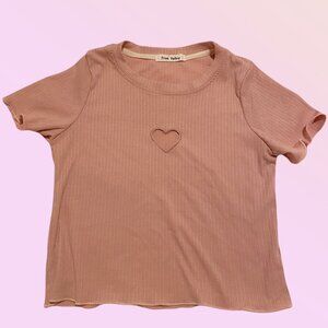 (3 for $35) Free Valley Pink Heart Hallow Unique Design Pink short sleeve top